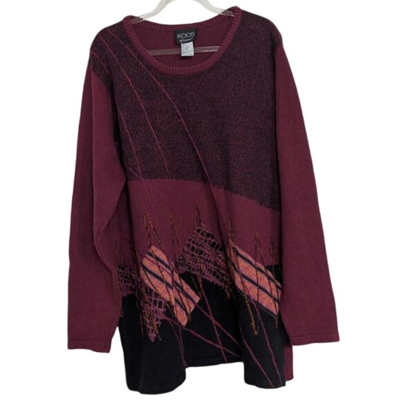 Koos Of Course Artsy Tunic Sweater Womens Size 1X Purple Wool Blend Pullover - Picture 1 of 9